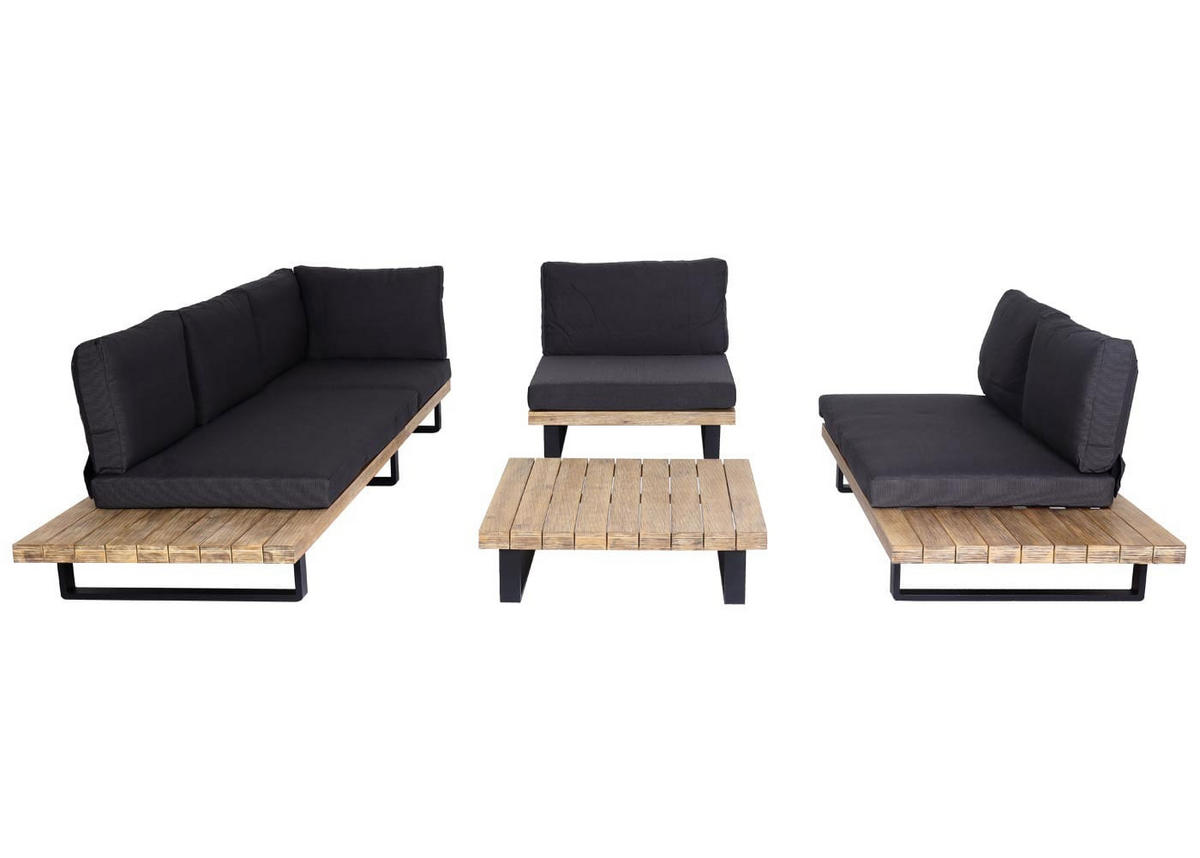 GARTENGARNITUR mit Sessel Hellbraun Dunkelgrau - Braun, Holz - PROREGAL