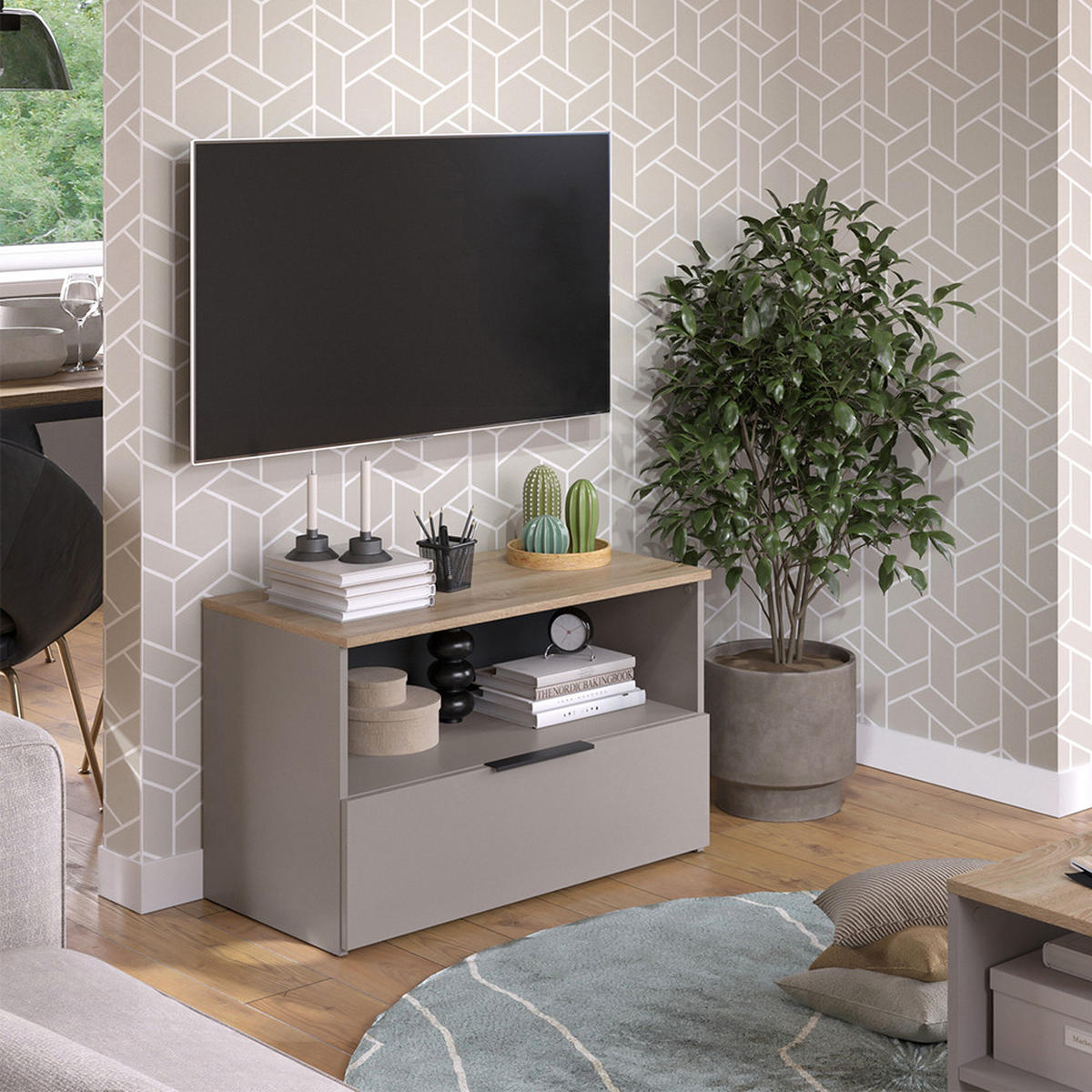 KOMMODE Wido Greige 80 x 50 cm mit 1 geschlossenem Fach - Greige/Sonoma Eiche, Holzwerkstoff (80/50/40cm) - Vicco