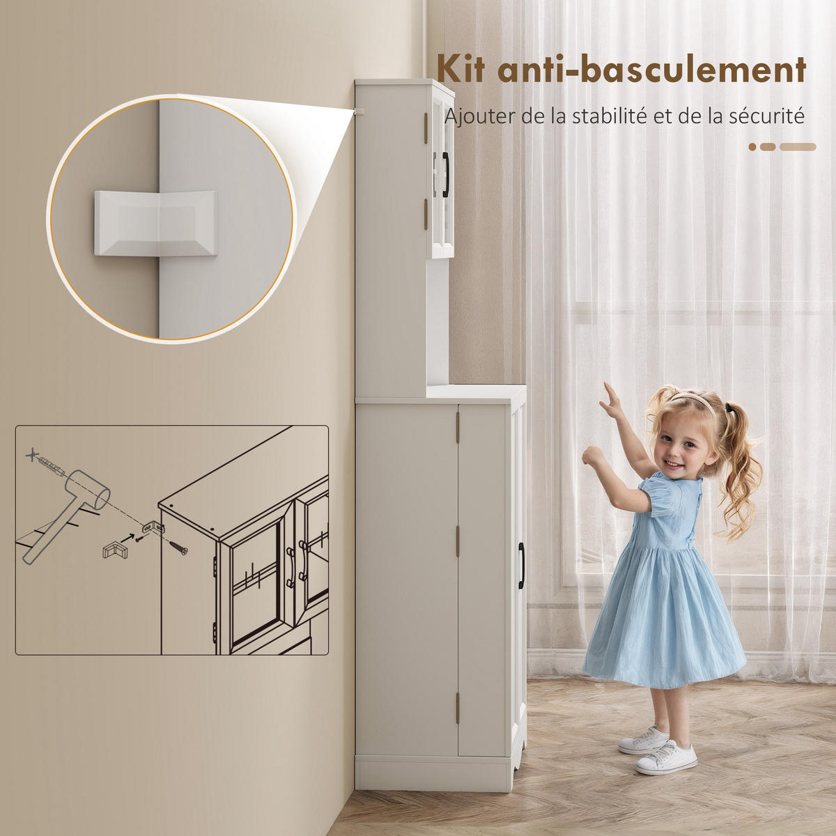 MEHRZWECKSCHRANK DE-11293 4 Türen & 8 Gewürzregale mit Arbeitsplatte Weiß - Weiß, Holzwerkstoff (39.5/179.6/60cm) - ComfortXL