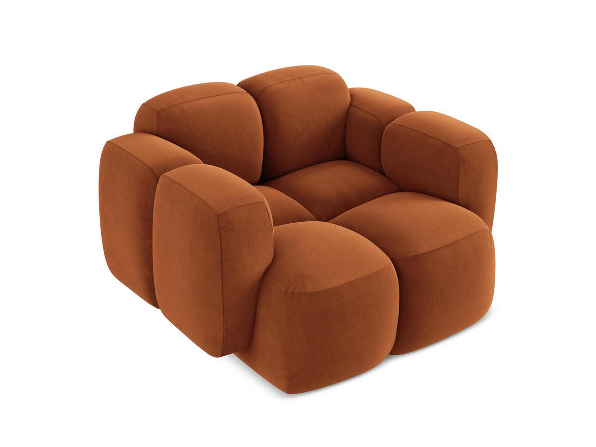 SESSEL Samt Stoff Orange - Terra cotta/Schwarz, Holzwerkstoff/Kunststoff (120/72/115cm) - Makamii