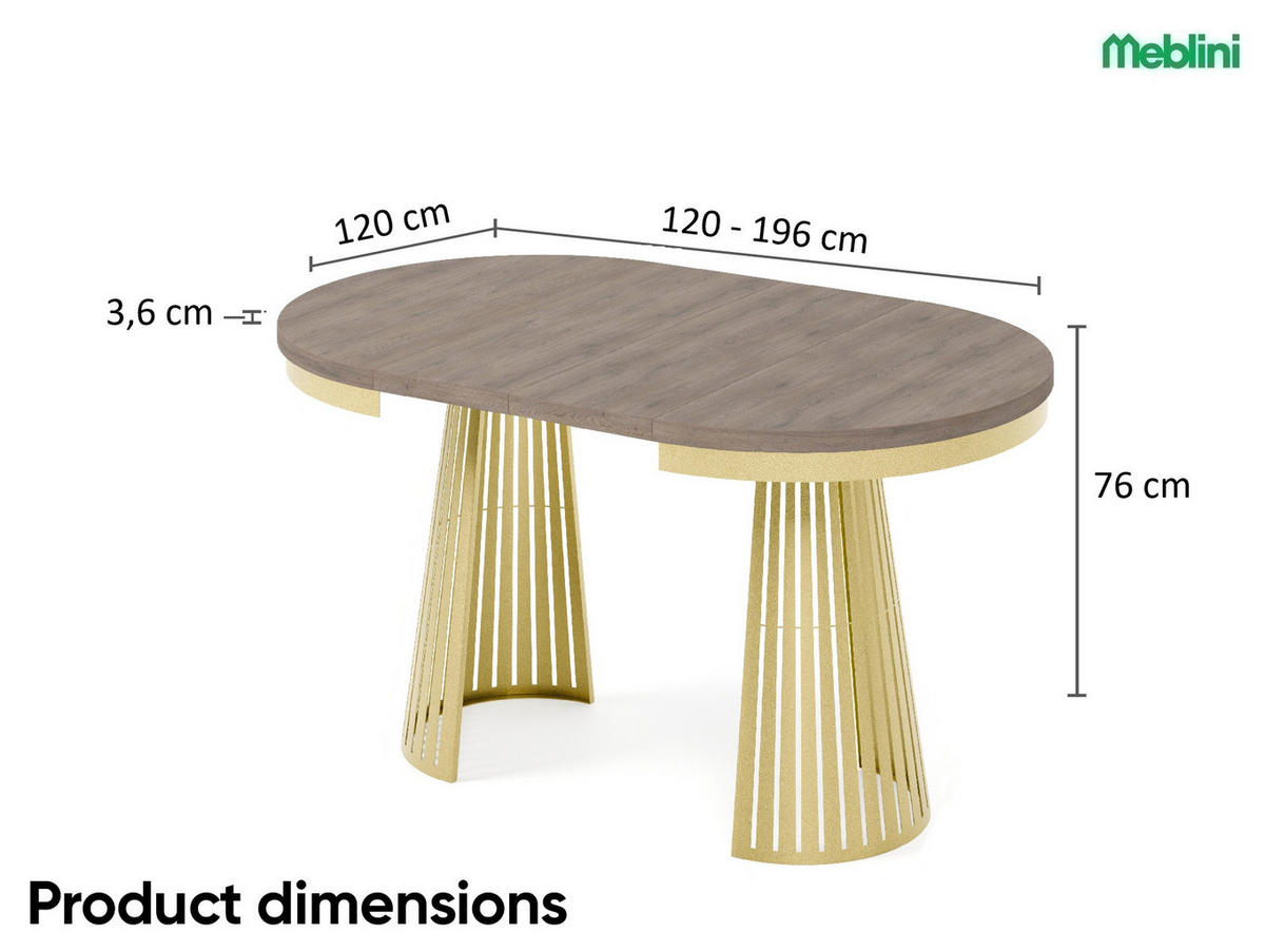 ESSTISCH Cone Bis - Sandfarben/Goldfarben, Holzwerkstoff/Metall (120/120/76cm) - Meblini