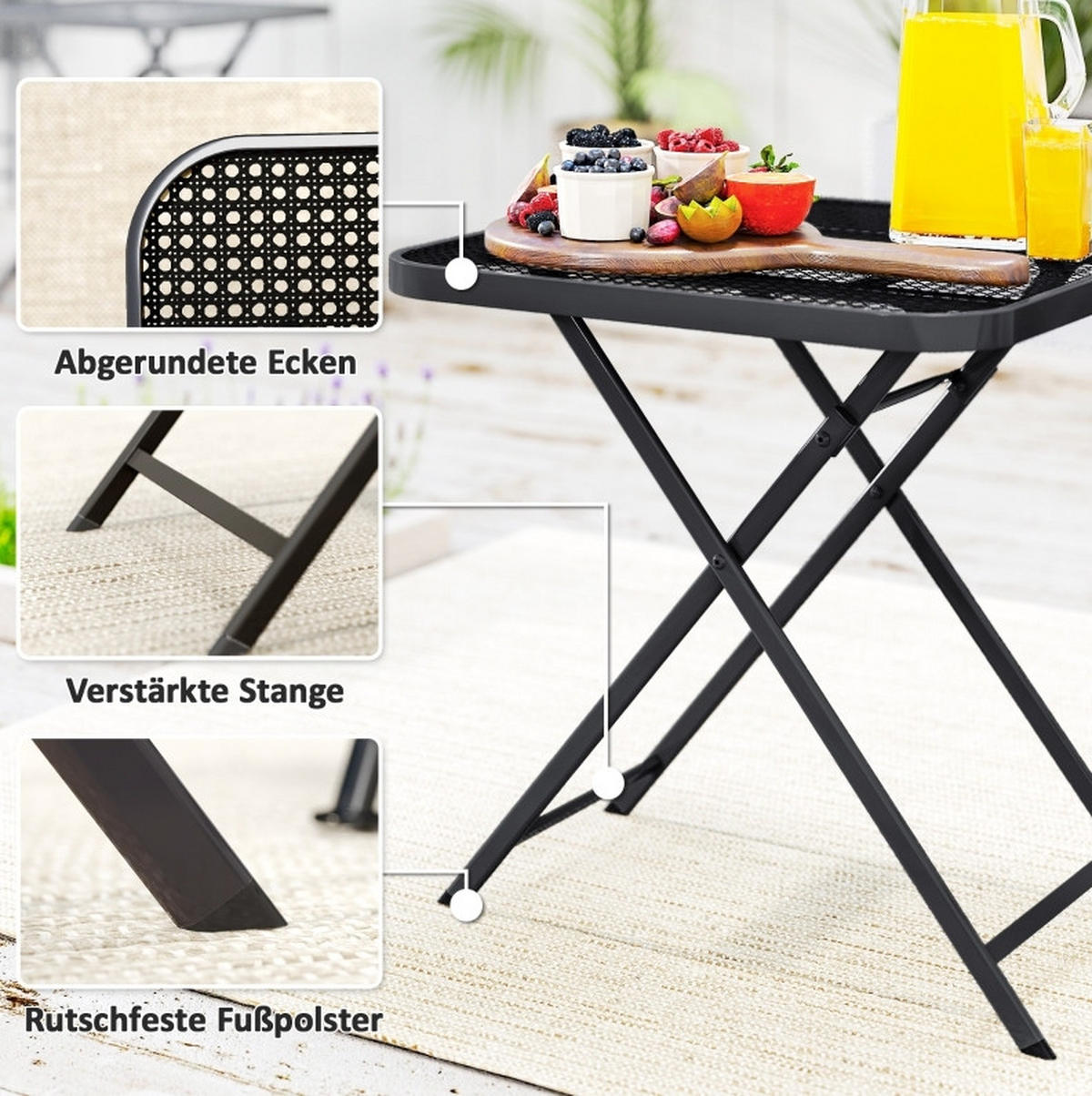 GARTENTISCH aus Stahl 70x70x72 cm Schwarz mit klappbarem Design - Schwarz, Metall (70/70/72cm) - Modfu