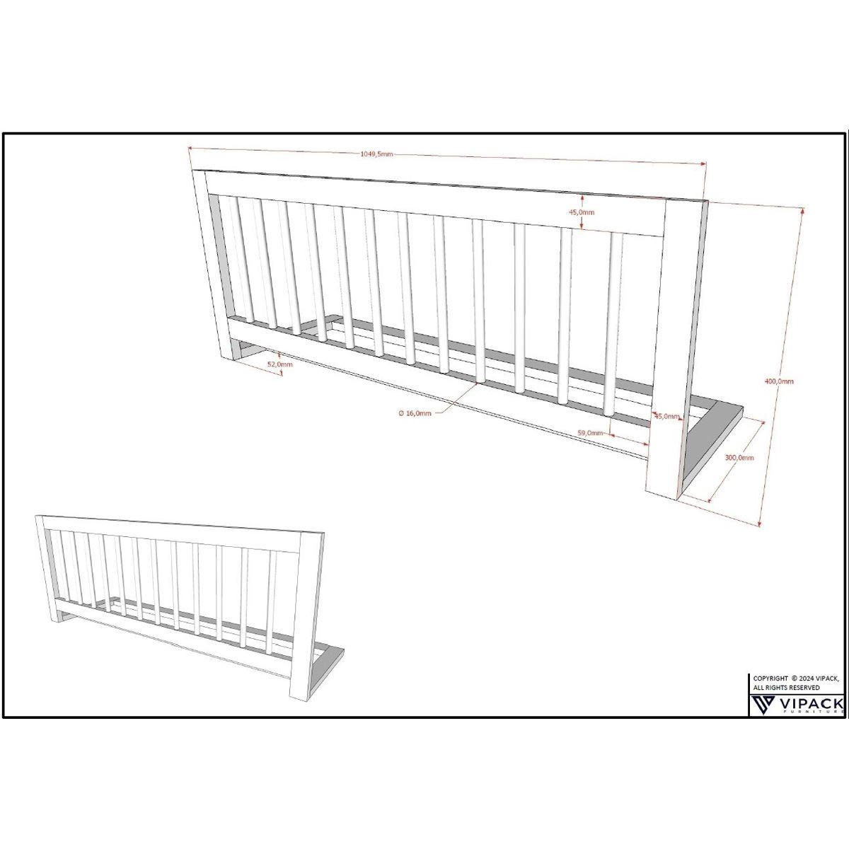 TAGESBETT Kelci 90x200 mit Rausfallschutz Umrandung Buche massiv natur - Buchefarben, Holz (90/200cm) - 58aufmkessel