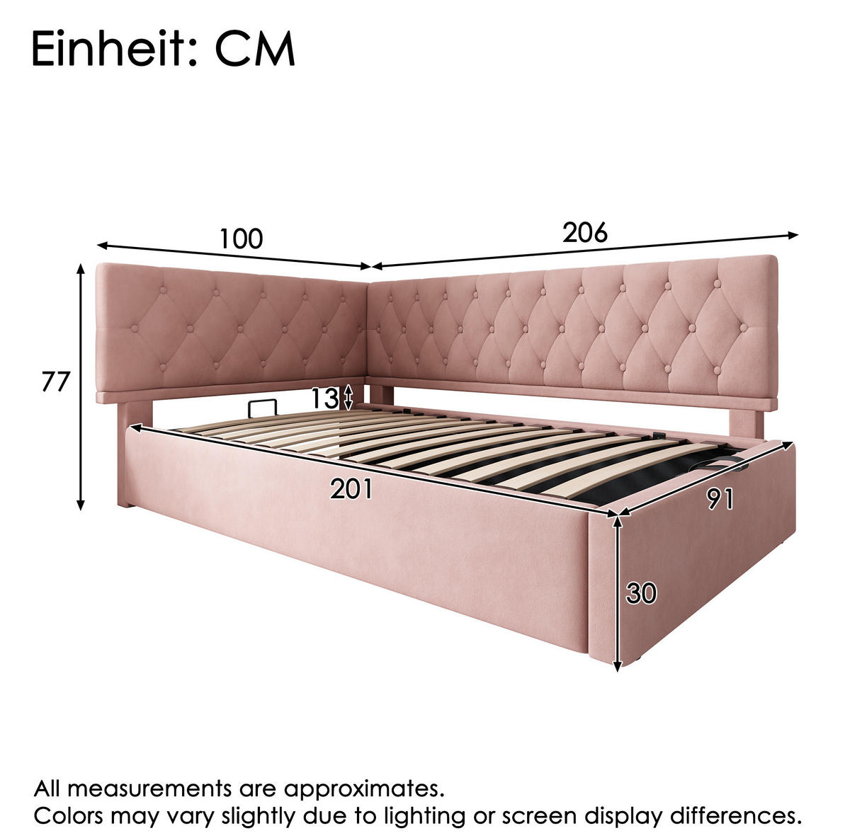 POLSTERBETT 90/200 cm Rosa aus Samt mit Stauraum - Pink, Textil (90/200cm) - OKMYHOME