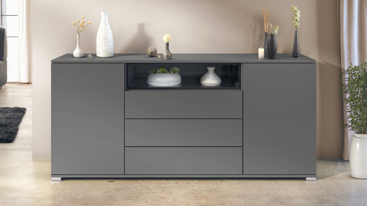 SIDEBOARD Skadu Schwarz Hochglanz - Schwarz Hochglanz, Holzwerkstoff (166.5/75.5/35cm) - Vladon