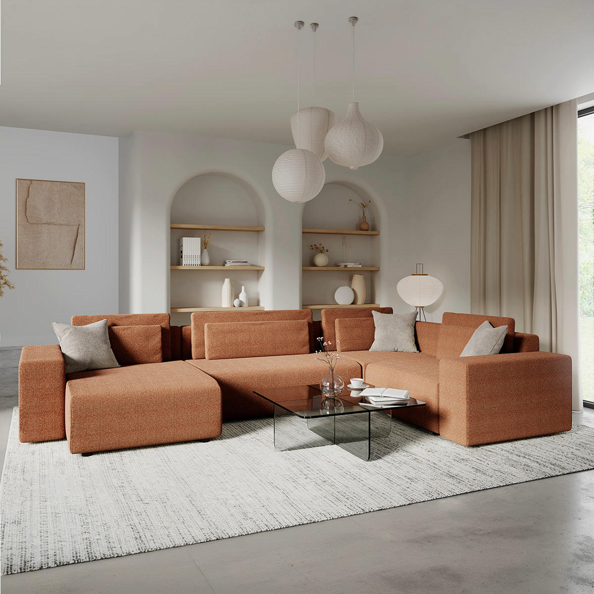 PANORAMASOFA Lorenzo 5 Sitzplätze Orange - Orange, Holz (378/85/236cm) - Petits-meubles