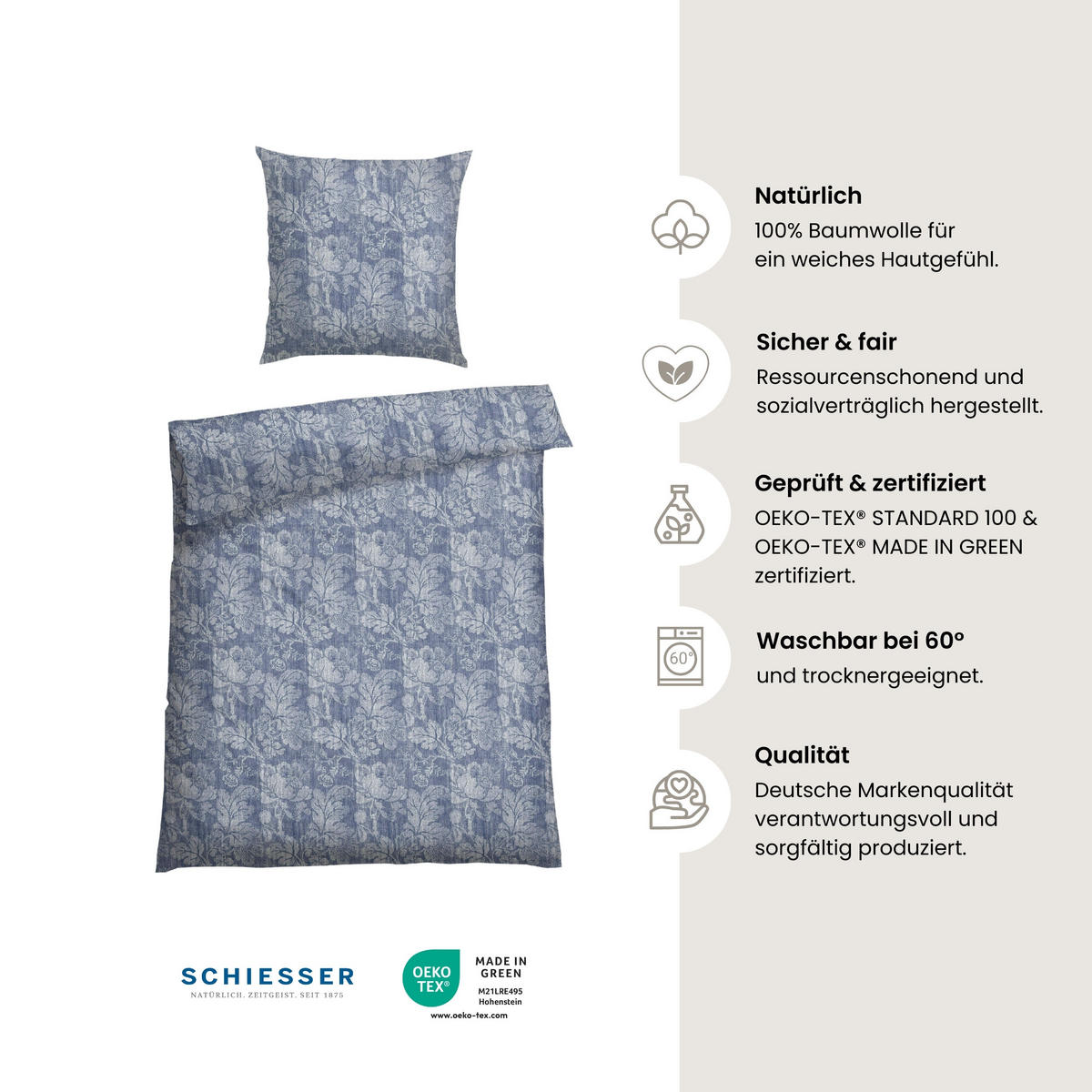 BETTWÄSCHESET Missy - Renforcé - 2-teilig - 135 x 200 cm - Rauchblau - Blau, Textil (135/200cm) - SCHIESSER