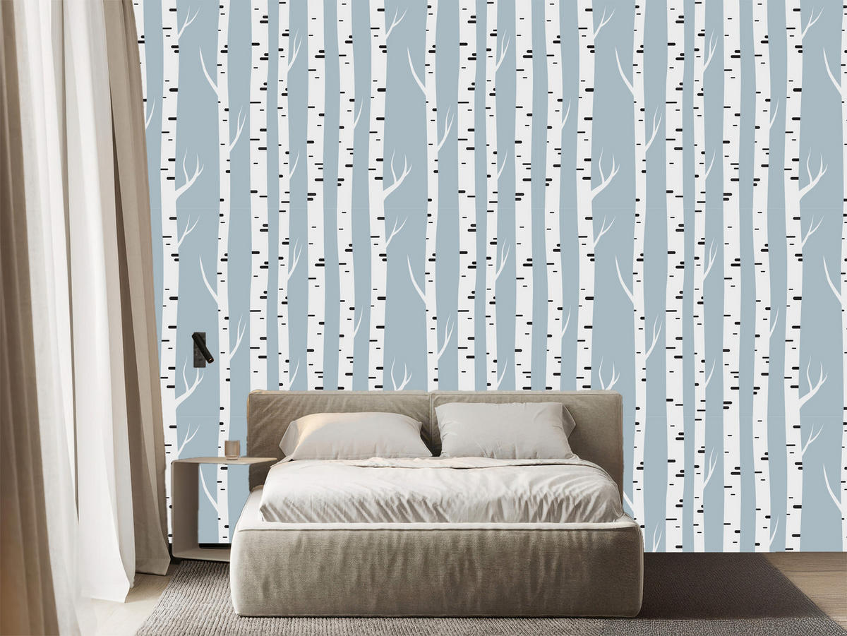 VLIESTAPETE Birkenwald – Blaugrau, Weiß – 50x1000 cm - Blaugrau/Weiß, Papier (50/1000cm) - Muralo