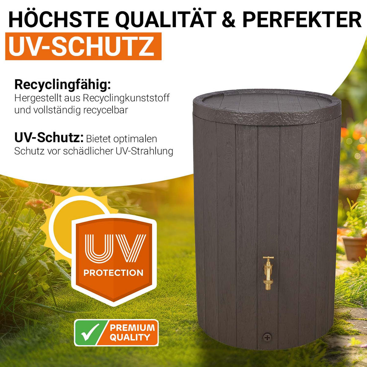 REGENTONNEN Komplett-Set 230 L braun inkl. Messing-Auslaufhahn und Fallrohranschluss - Braun, Kunststoff (57/93/59cm) - GARANTIA