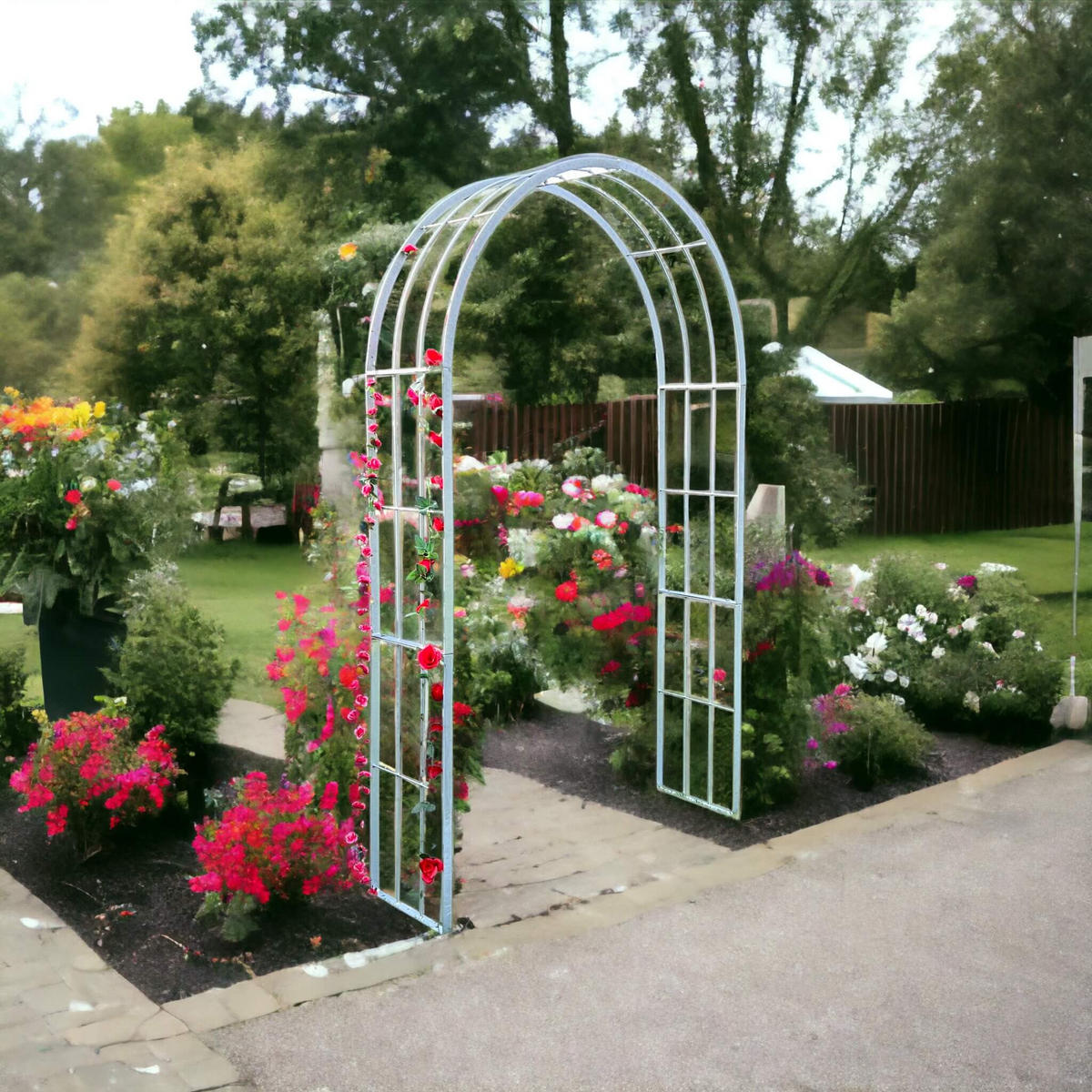 ROSENBOGEN Metall Verzinkt Massiv 140 cm Torbogen - Silberfarben, Metall (140/232/40cm) - DanDiBo