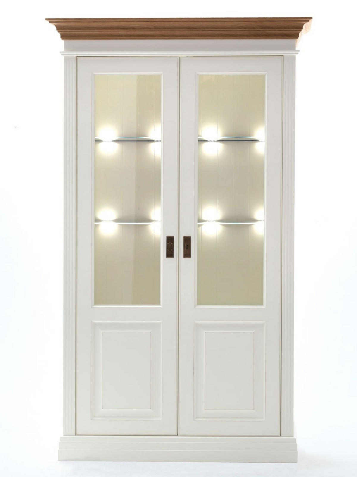 GLAS-VITRINE Standvitrine Novara - Weiß/Braun, Holz (117/196/45cm) - Casamia Massive Möbel