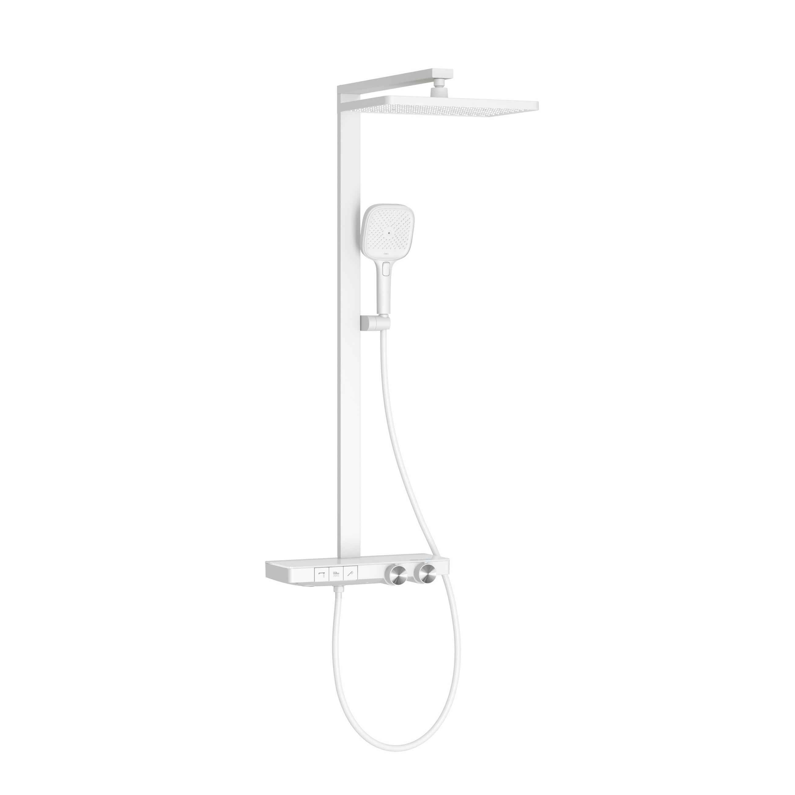 ÜBERKOPFBRAUSESET mit Thermostat Einstellbarer Durchfluss 4-Strahl Mattweiß - Weiß, Metall (40.2/105/57.3cm) - EMKE