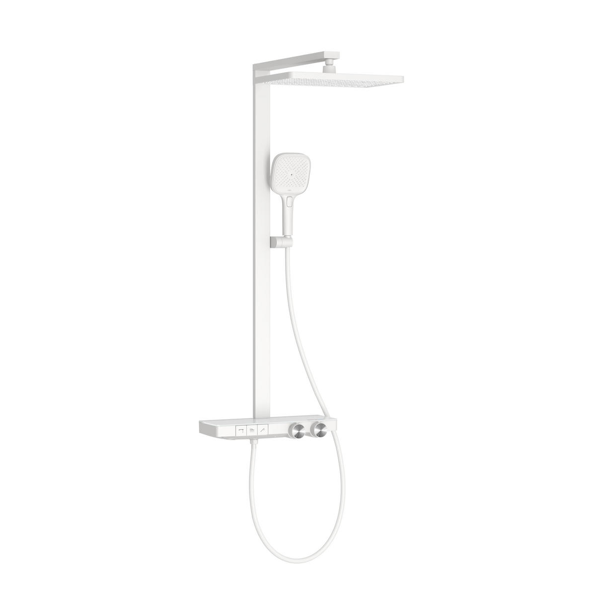 ÜBERKOPFBRAUSESET mit Thermostat Einstellbarer Durchfluss 4-Strahl Mattweiß - Weiß, Metall (40.2/105/57.3cm) - EMKE