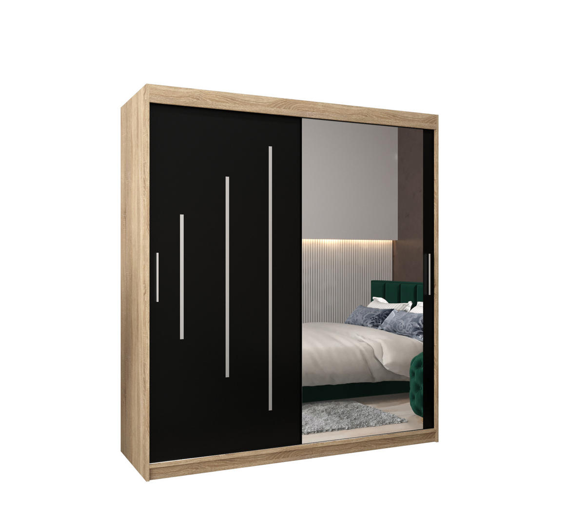 SCHWEBETÜRENSCHRANK 200/180/62 2-türig - Silberfarben/Schwarz, Holz/Kunststoff (180/200/62cm) - Abiks Möbel