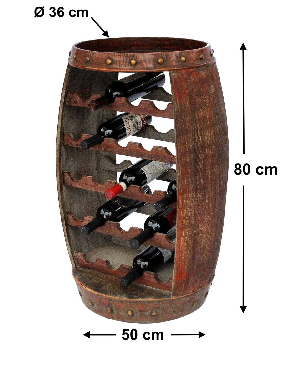 WEINREGAL für 23 Flaschen Holz Weinfass Stehend 80 cm 0370-R - Braun, Holz (50/80/45cm) - DanDiBo