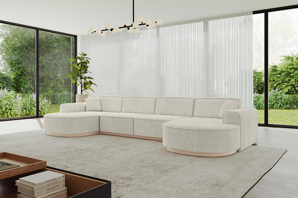 WOHNLANDSCHAFT MARI-U2-v1 - 388x171x83 cm Creme Cord - Hellgrau/Creme, Holzwerkstoff/Textil (388/83/171cm) - ALTDECOR