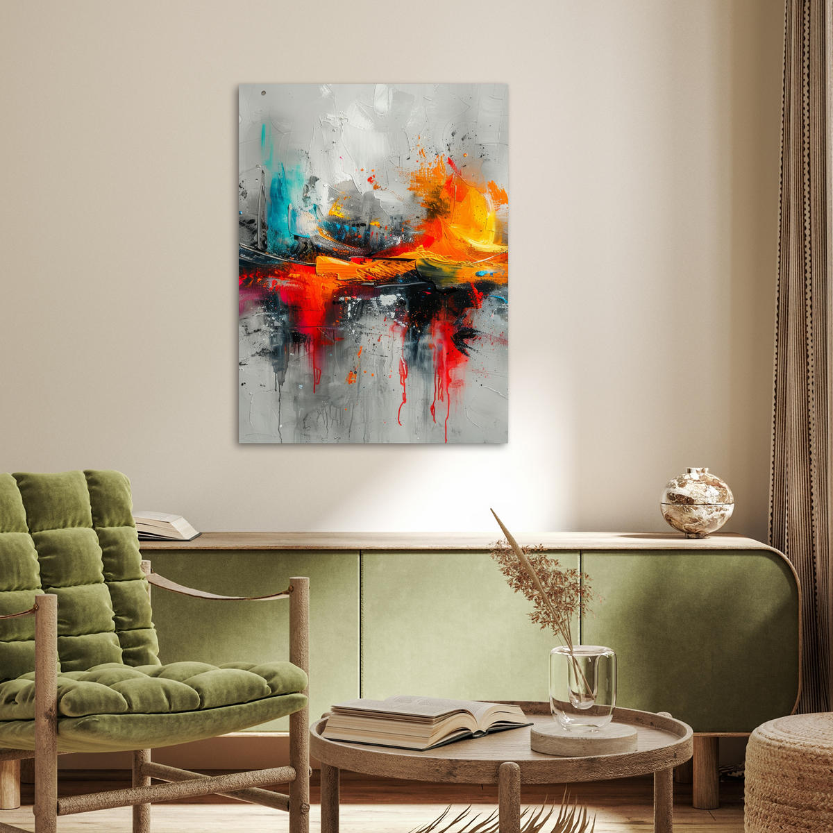 POSTER Moderne Kunst - Orange - Grau - Abstrakt 60x80 cm - Hellgrau, Papier (60/80/0.1cm) - MuchoWow