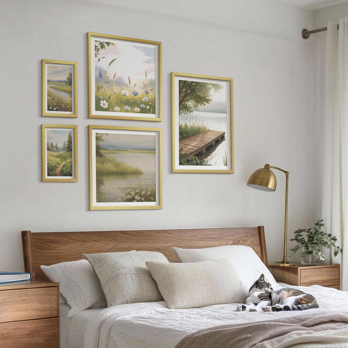 BILDER SET 5er Set - 50x50 cm & 20x30 cm & 40x60 cm Goldrahmen - Zitronenblumen aus der Küstenstadt - Goldfarben, Kunststoff (40/60cm) - TULUP