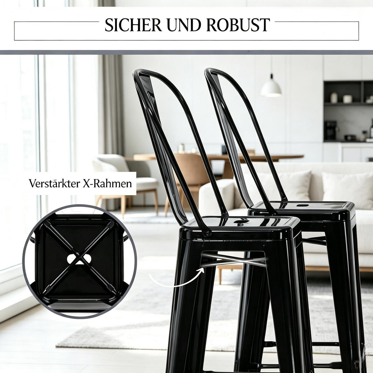 BARHOCKER DE-36237 4er Set stapelbar Schwarz - Schwarz, Metall (46/116/44cm) - ComfortXL