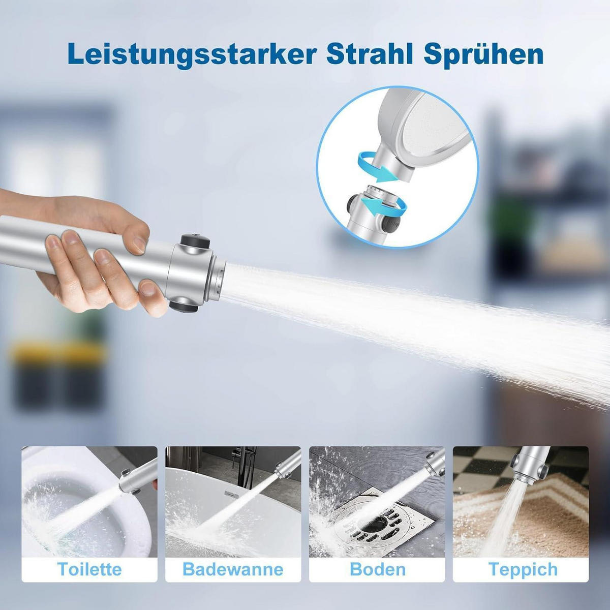 HANDBRAUSE mit Filter und Schlauch 1,5 m - Silberfarben, Metall (11/12.7/25cm)