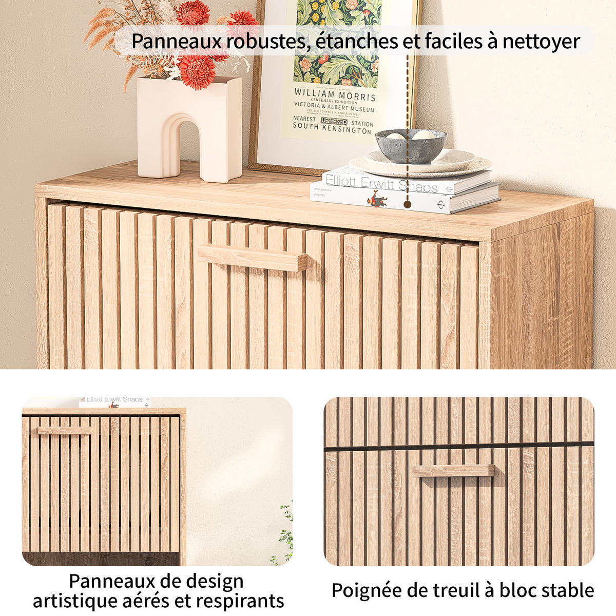 SCHUHSCHRANK 60x24x113 cm 3 Klapptüren Stauraum Holzoptik - Naturfarben, Holz (24/113/60cm) - LEBENLANG