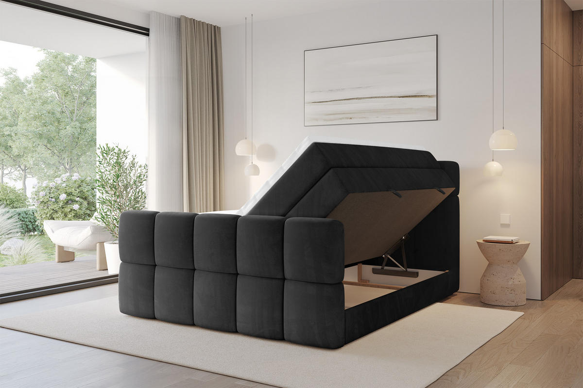 BOXBETT mit Matratze H3/H4 - FAMA-Z KING - 120x200 cm Schwarz Casablanca - Schwarz, Holzwerkstoff (120/200cm) - ALTDECOR