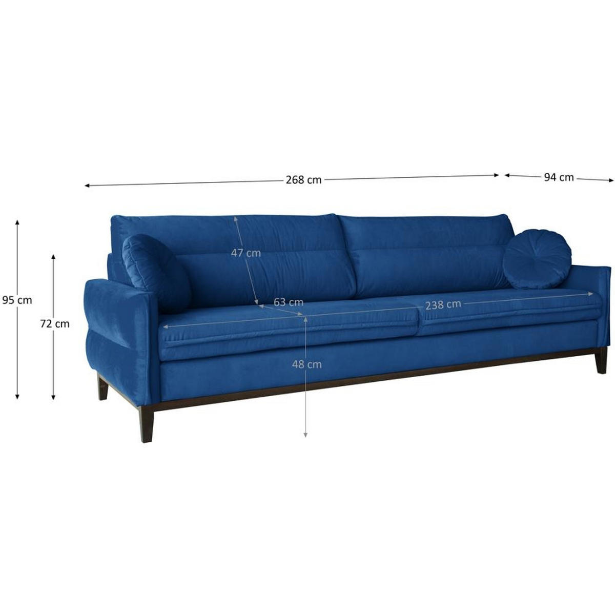 SOFA 3-SITZER Belweder Velours dunkelblau - Wengefarben/Dunkelblau, Holz/Textil (268/95/94cm) - Beautysofa