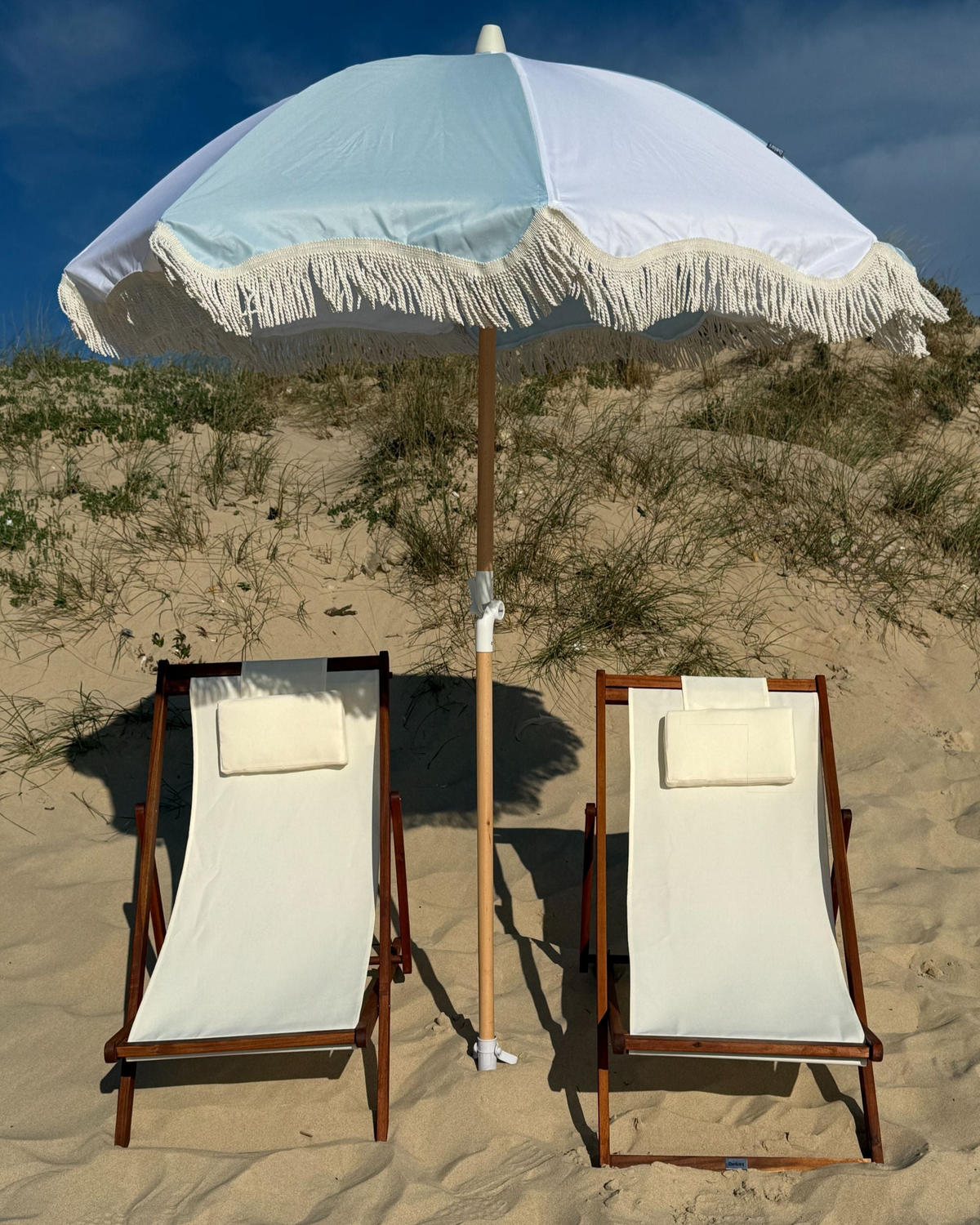 SLUNEČNÍK 155 cm Světle modrý Mondello - bílá/modrá, dřevo (155/155cm) - Beliani