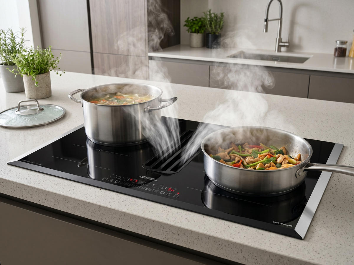 INDUKTIONS-KOCHFELD KCT 9102 mit integriertem Dunstabzugshaube 90 cm - Schwarz, Glas/Keramik (90/5.5/52cm) - Kaiser Küchengeräte