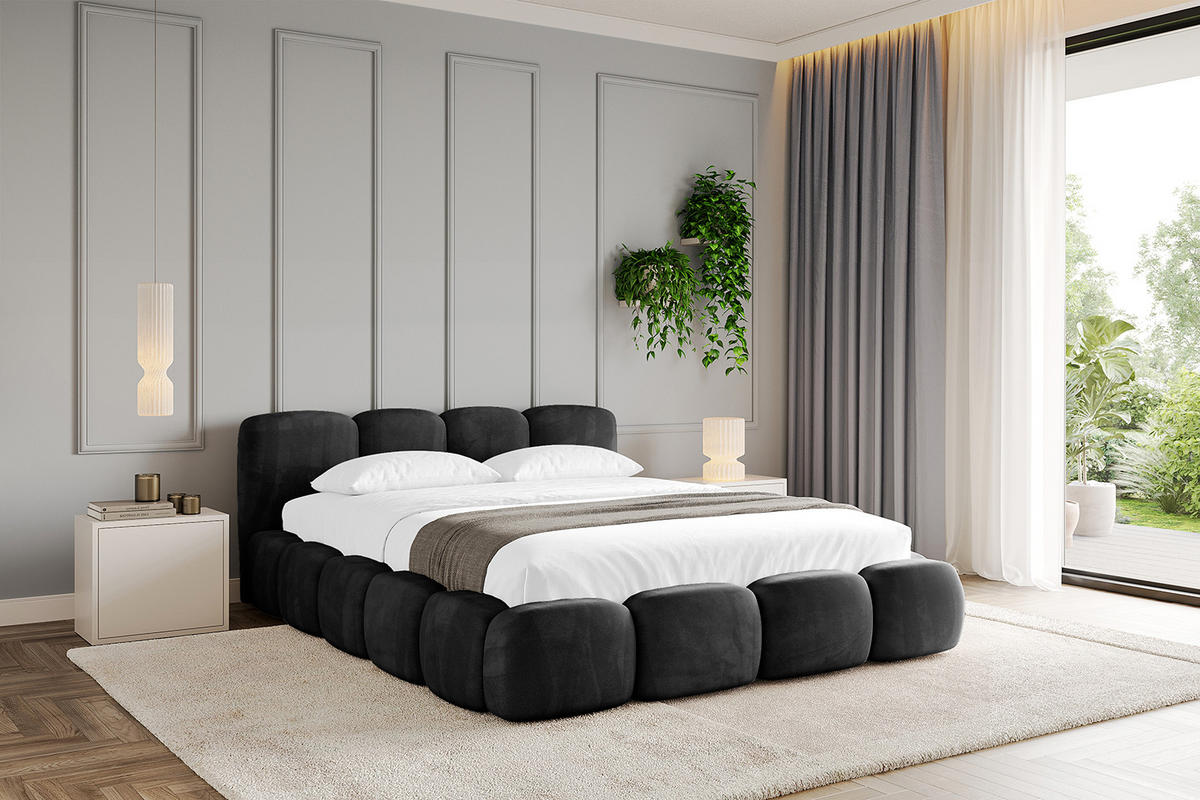 POLSTERBETT mit Bettkasten und Lattenrost, Bett mit Matratze H3/H4 - KALA-v1 120x200 Schwarz - Schwarz, Holzwerkstoff/Textil (120/200cm) - ALTDECOR
