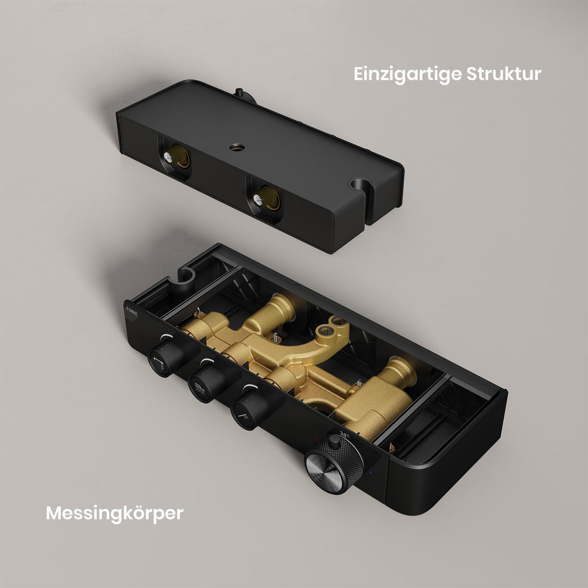 ÜBERKOPFBRAUSESET mit Thermostat Runde Überkopfbrause Vielseitig Schwarz - Schwarz, Metall (35.5/110/40cm) - EMKE