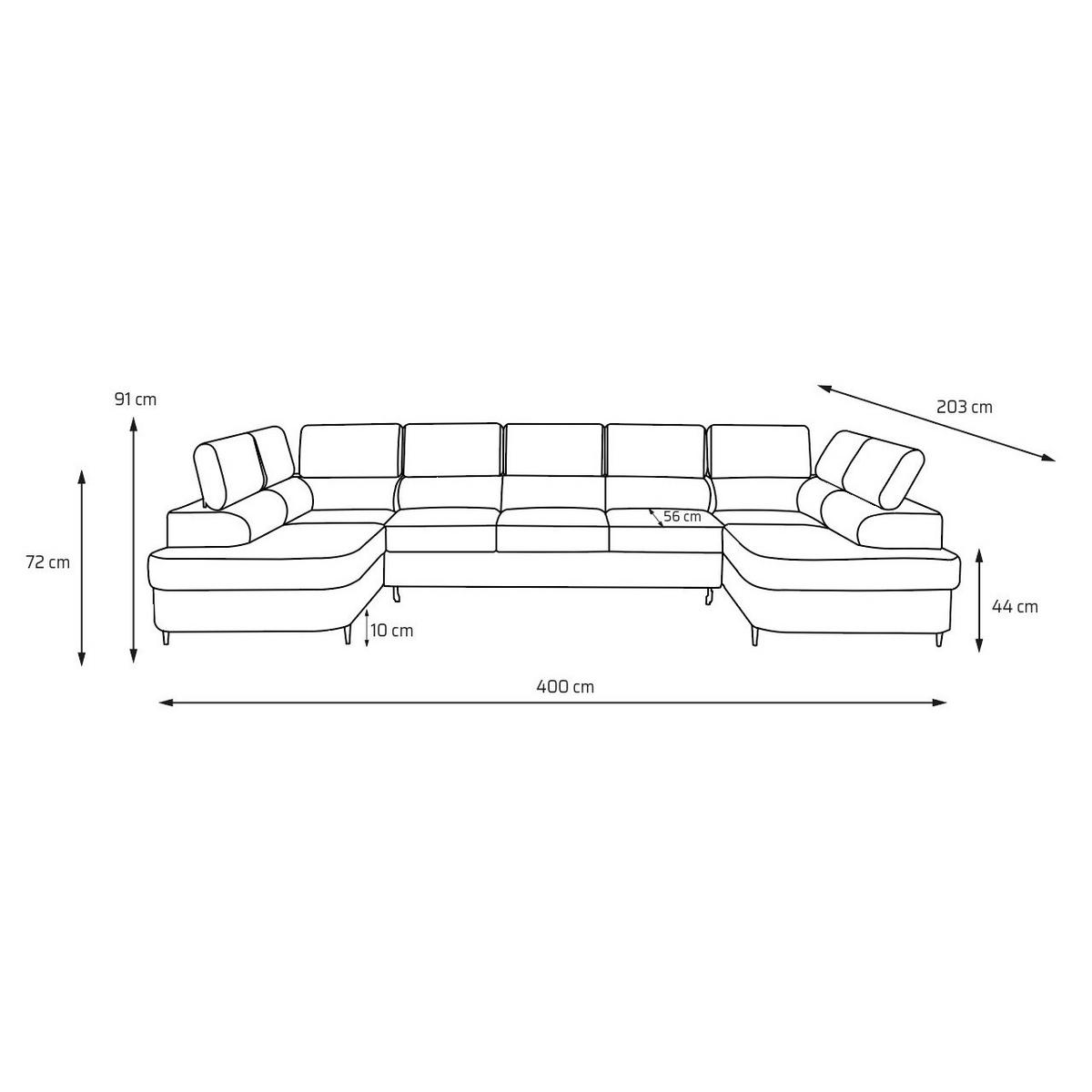 ECKSOFA U-Form PRIAM MAXI U2 XXL Ecksofa U-form 400 cm mit Schlaffunktion, 2 Bettkästen & Kopfteilverstellung Beige - Beige, Holz/Textil (400/91/203cm) - Muffo