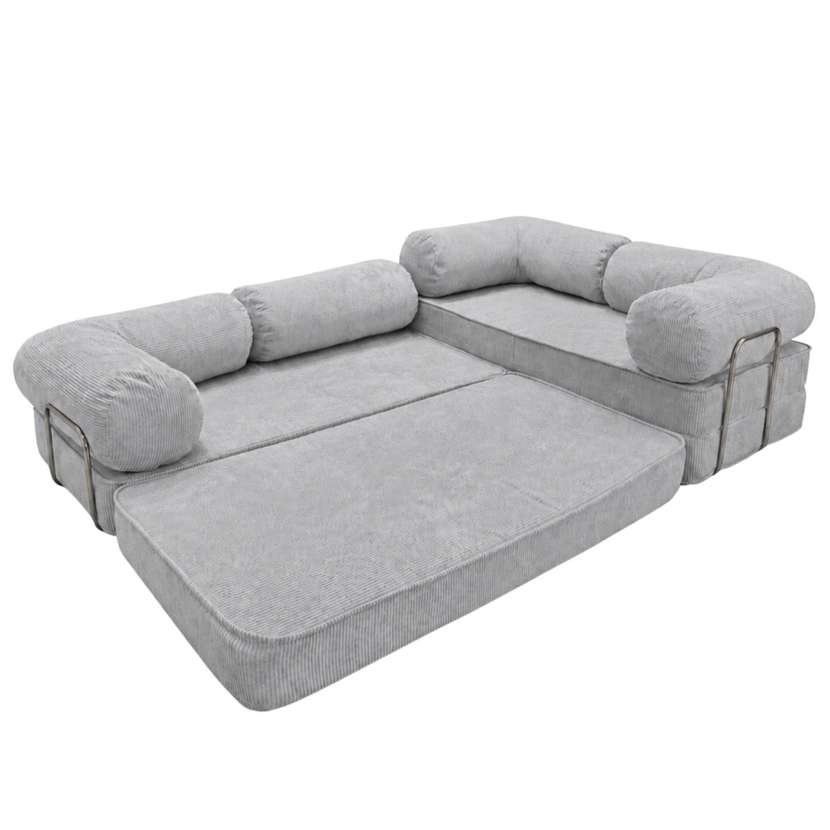 ECKSOFA Cord 300 x 200 cm Grau mit Schlaffunktion - Grau, Textil (300/200cm) - SURB