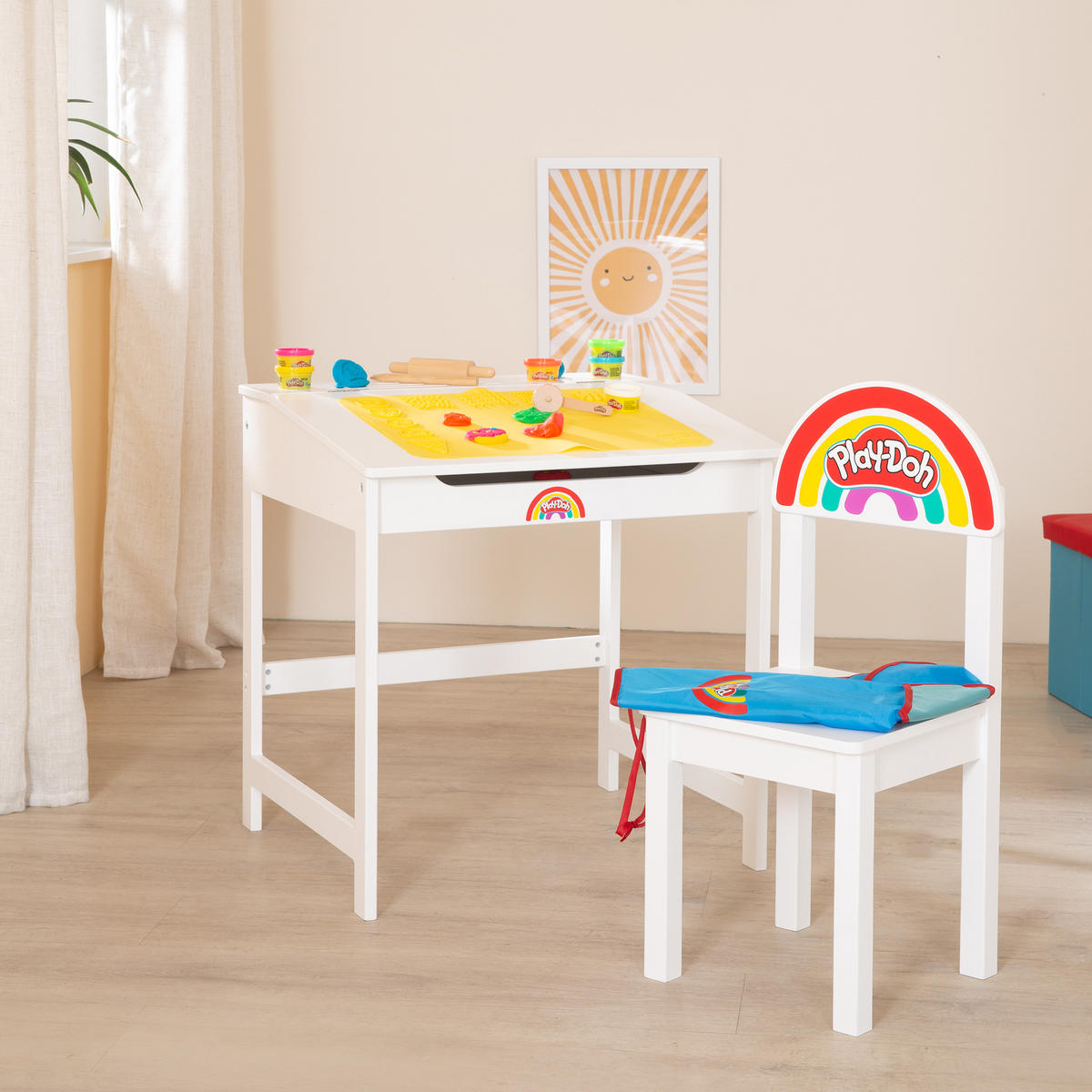 SCHULPULT MIT STUHL roba x Play-Doh - Weiß, Holzwerkstoff (55/58/49cm) - Roba