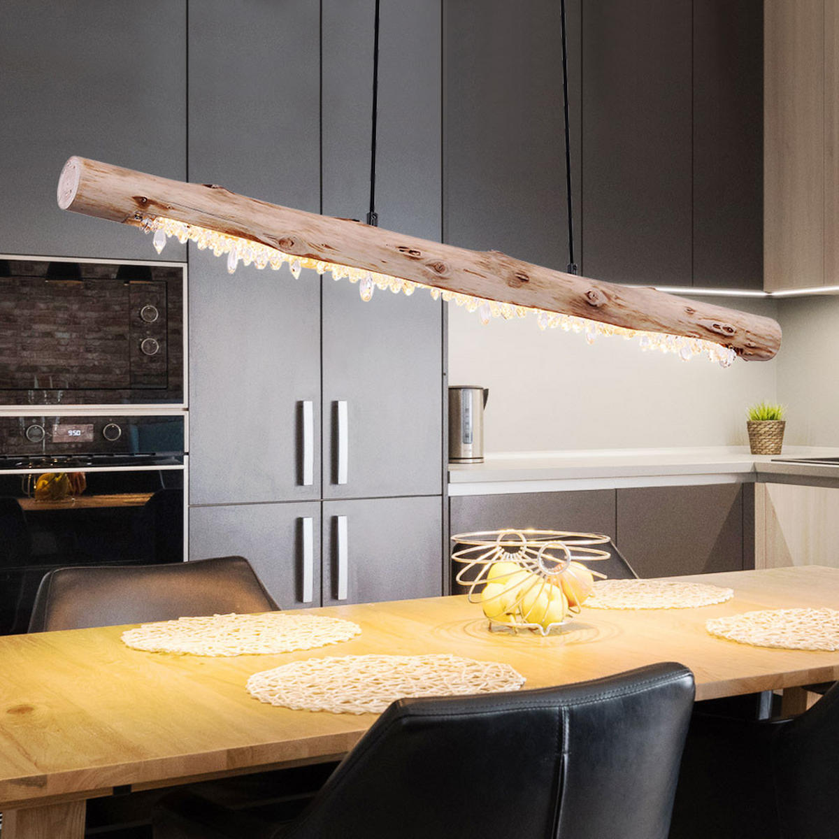 LED HÄNGELEUCHTE Holz Natur Schwarz - Schwarz, Holz (100/8/150cm) - Globo Lighting