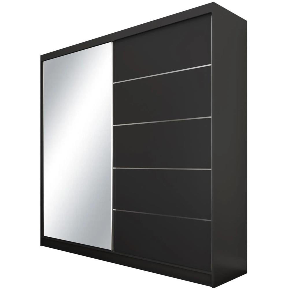 SCHWEBETÜRENSCHRANK Marika 200/216/61 schwarz mit Spiegel und Schubladen - Schwarz, Holzwerkstoff (200/216/61cm) - Beautysofa