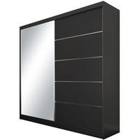 SCHWEBETÜRENSCHRANK Marika 200/216/61 schwarz mit Spiegel und Schubladen - Schwarz, Holzwerkstoff (200/216/61cm) - Beautysofa