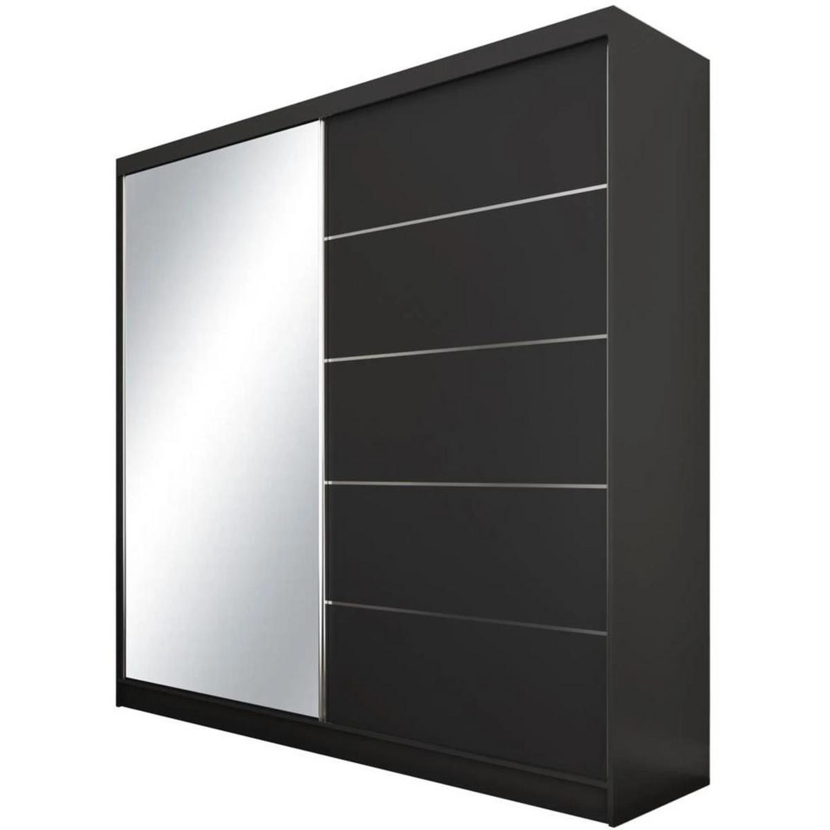 SCHWEBETÜRENSCHRANK Marika 200/216/61 schwarz mit Spiegel und Schubladen - Schwarz, Holzwerkstoff (200/216/61cm) - Beautysofa