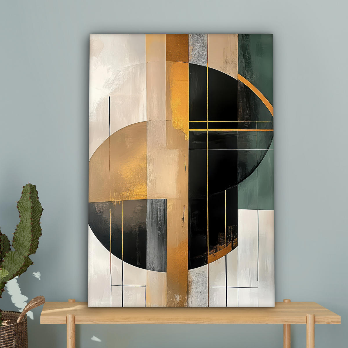 LEINWANDBILD - Abstrakt - Gold - Bronze - Grün - Formen - Modern - 60x90 - Kunstdruck - Multicolor, Textil (60/90cm) - MuchoWow