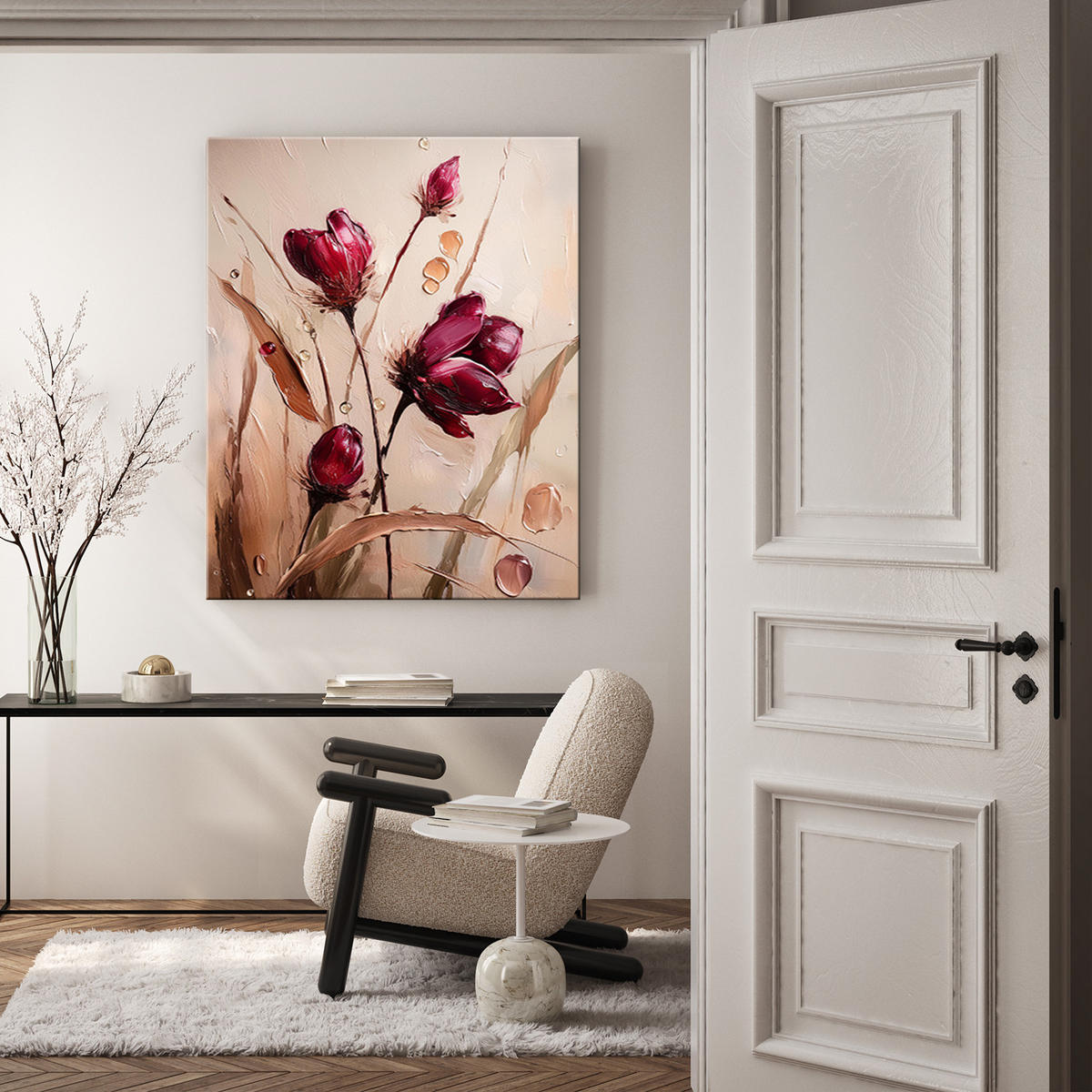 WANDBILD mohnblumen wiese natur blumen burgunderrot - Beige, Textil (40/60cm) - Feeby