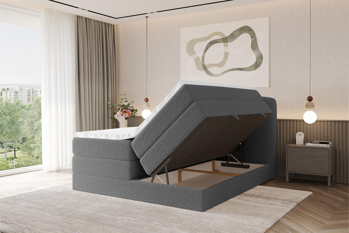 BOXSPRINGBETT mit Matratze H3/H4 - NINA KING - 160x200 cm Grau - Titanfarben, Holzwerkstoff (160/200cm) - ALTDECOR