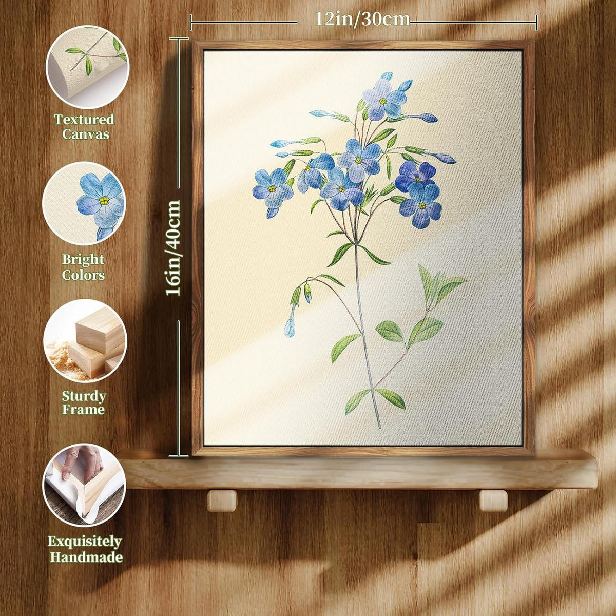 LEINWANDBILD mit Rahmen Blaue Wildblumen 30 x 40 cm - Blau, Holz (30/0.5cm)