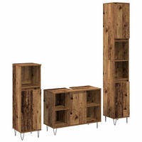 BADEZIMMERMÖBEL-SET Mit Regal 3 Pcs Altholz Holzwerkstoff - Braun, Holzwerkstoff (33/180/140cm) - vidaXL