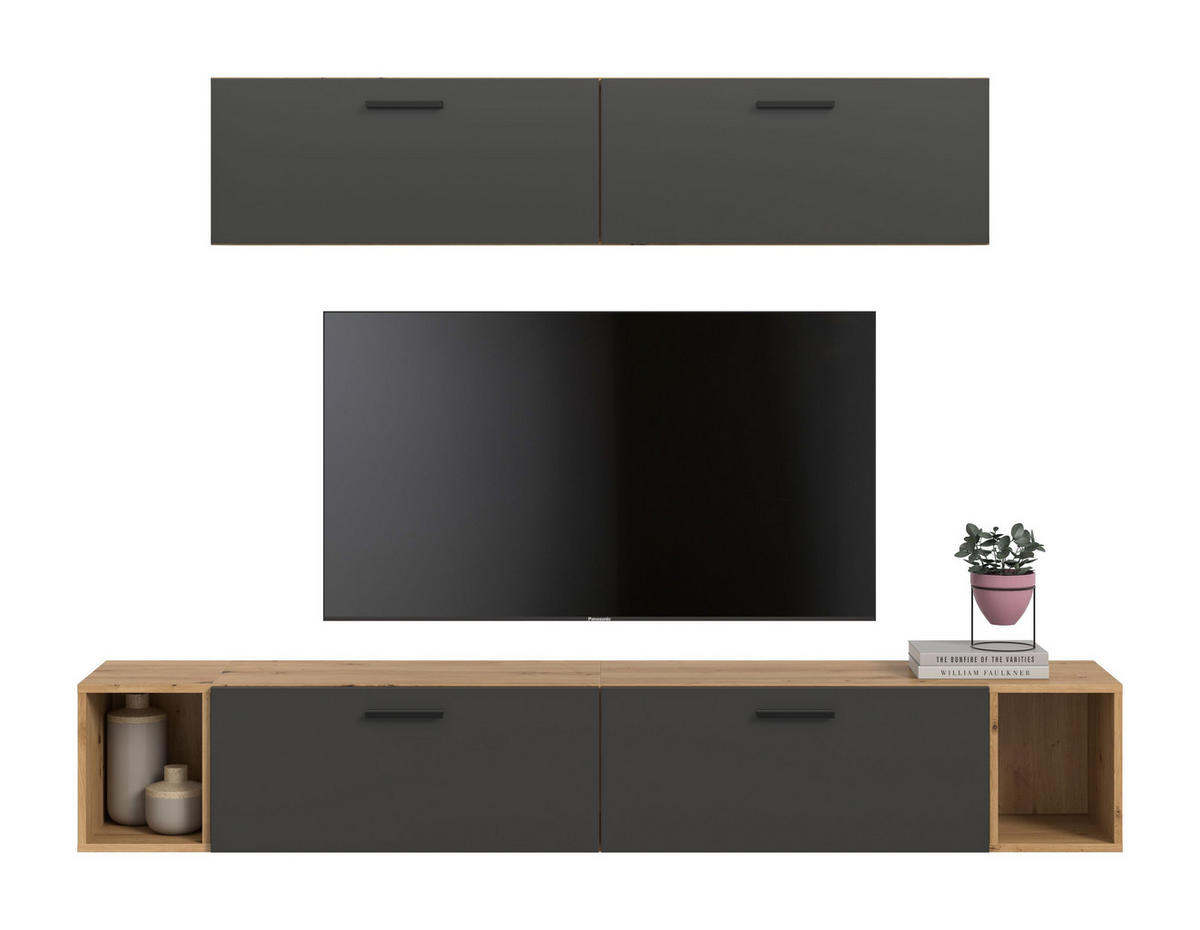 WOHNWAND Primo 6 tlg. (B/H/T: ca. 202/184/34 cm) in Artisan Oak /Basalt grau - Eiche Artisan, Holzwerkstoff (202/184/34cm)