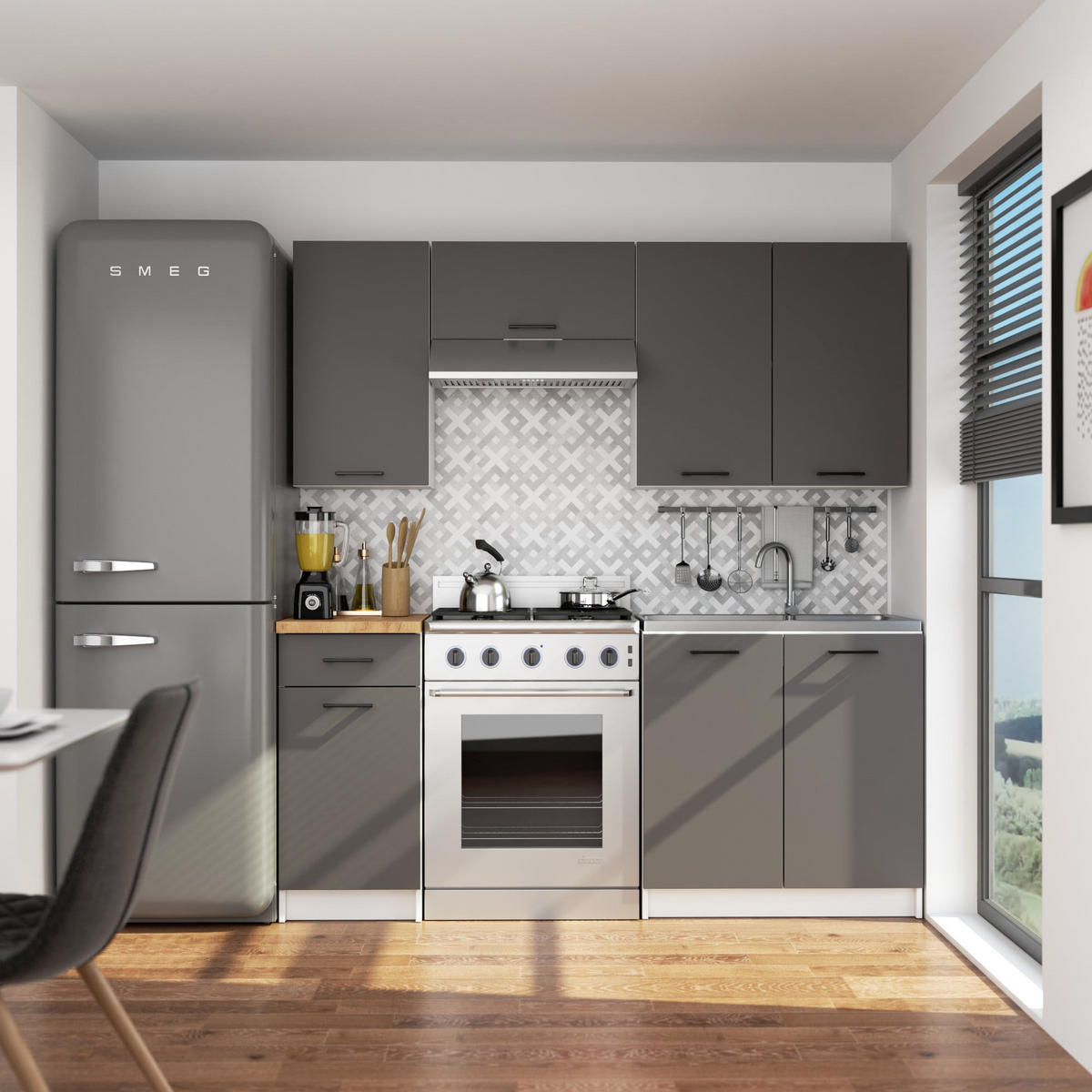 HÄNGESCHRANK Weiß, Graphit Grau 58/40/30 - Graphitfarben/Weiß, Holzwerkstoff (40/58/30cm) - RAUMHIRSCH FURNITURE