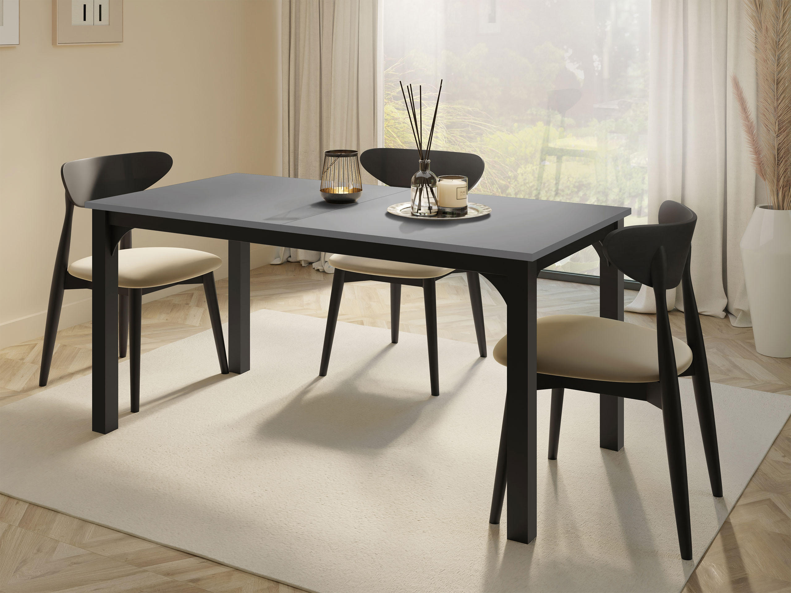 ESSTISCH Focus 160 - Schwarz/Grau, Holzwerkstoff/Metall (90/160/76cm) - MIRJAN24