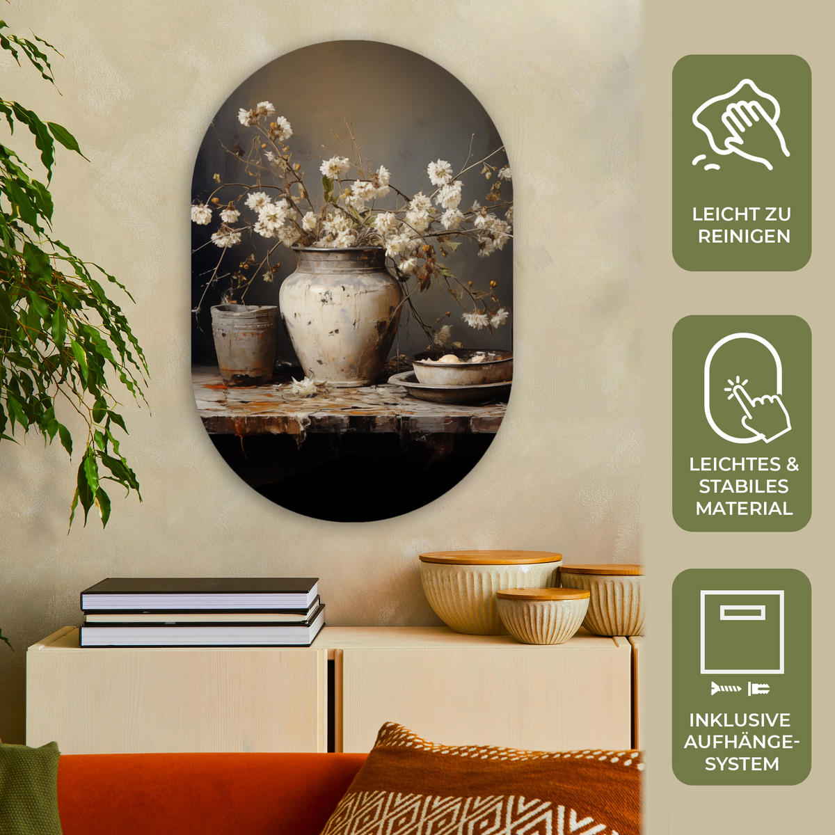 WANDBILD Stilleben - Blumen - Blumenstrauß - Vase - Wein 60x90 cm - Ecru, Kunststoff (60/90cm) - MuchoWow