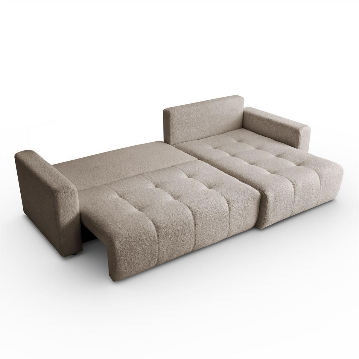 ECKSOFA VIENNA Stil Bettkasten und Funktionalität Bouclé Beige Rechts - Beige, Holz (261/143cm) - Kaiser Möbel