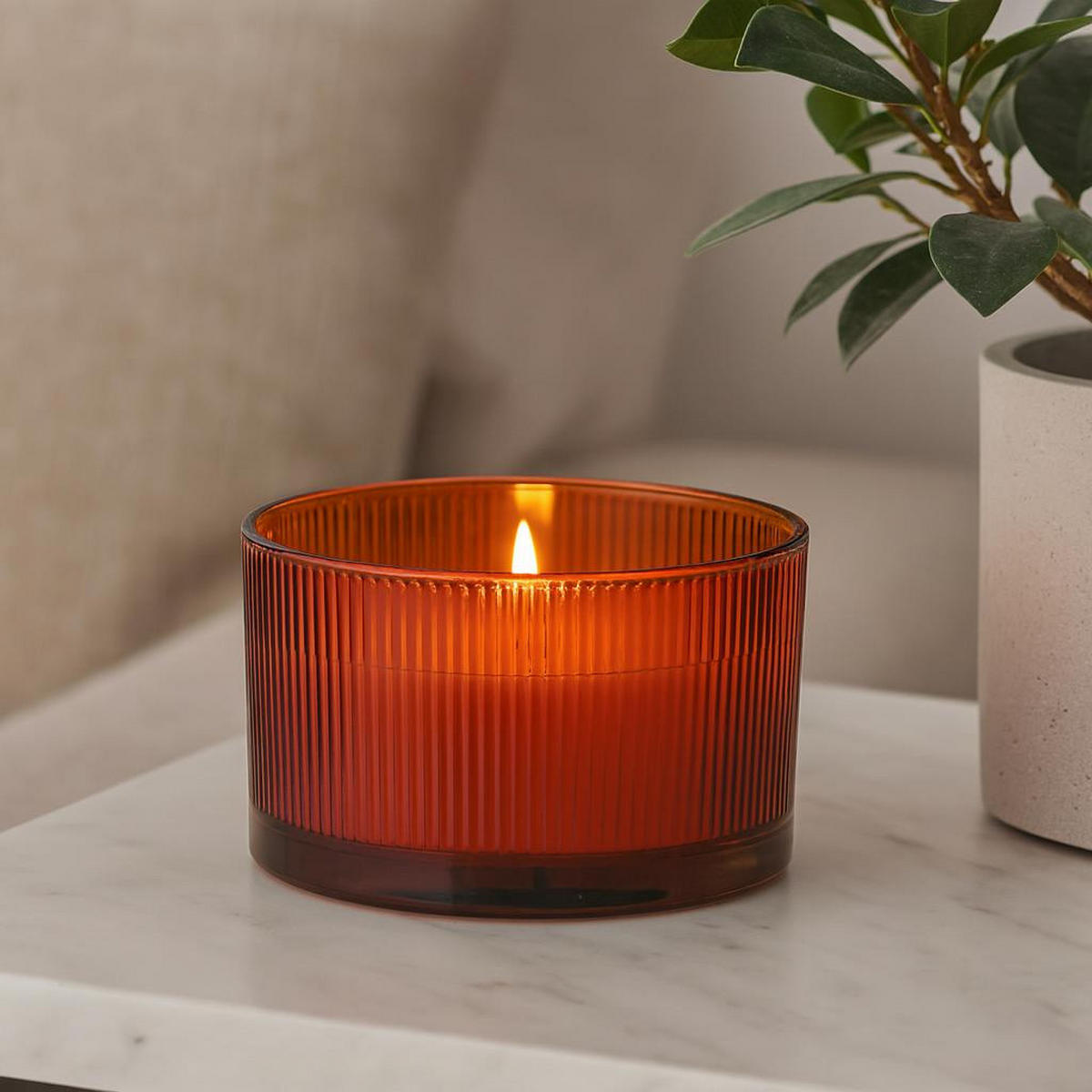 DUFTKERZE 18 Std. Brenndauer Fodu 13/13/8 cm - Orange, Paraffin (13/8cm) - Home Styling Collection