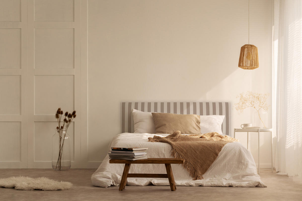 KOPFTEIL Gepolstertes aus gestreiftem Stoff Beige 145/52/3 cm SUANCES - Beige, Textil (145/52/3cm) - RNT By Really Nice Things